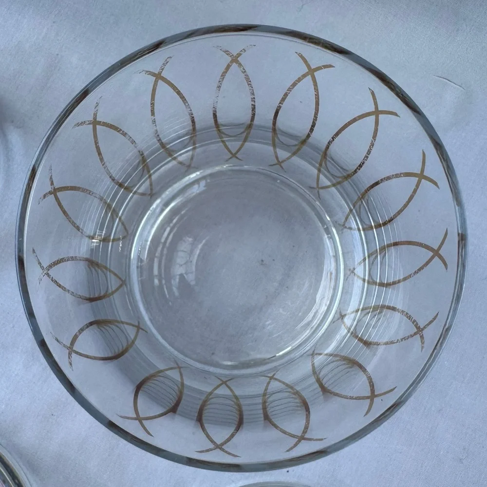 Set of 4 Mikasa Gold Metallic Retro Atomic Patterned Glasses, Lowball Cocktail